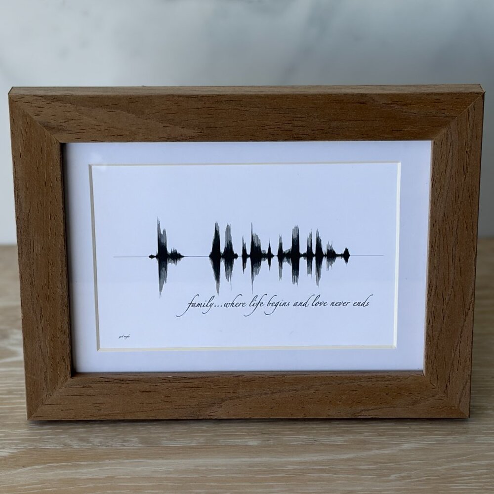 NEW Family Where Life Begins Soundwave Framed Wall Art 5x7in Black White Rustic